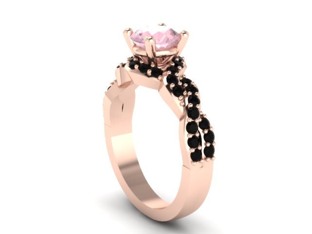 Schwarze Diamant Morganit Verlobungsring Hochzeit Ring 14K Rose Gold Jahrestag Ring Mit 6, 5 Mm Runde Pfirsich Rosa Zentrum - V1033 von JewelryArtworkByVick