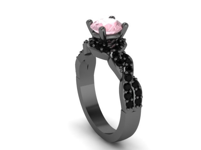 Schwarze Diamant Morganit Verlobungsring Hochzeit Ring 14K Schwarz Gold Jahrestag Ring Mit 6, 5 Mm Runde Peachy Zentrum Einzigartig - V1033 Schwarze Diamant Morganit Verlobungsring Hochzeit Ring 14K Schwarz Gold Jahrestag Ring Mit 6, 5 Mm Runde Peachy Zentrum Einzigartig - V1033 von JewelryArtworkByVick