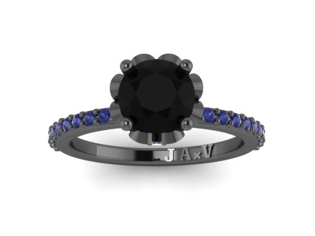 Schwarzer Diamant Blau Saphir Verlobungsring Ehering 14K Schwarz Gold Mit 1, 15 Ct Runde Natürliche Schwarze Diamant-Center - V1006 Schwarzer Diamant Blau Saphir Verlobungsring Ehering 14K Schwarz Gold Mit 1, 15 Ct Runde Natürliche Schwarze Diamant-Center - V1006 von JewelryArtworkByVick
