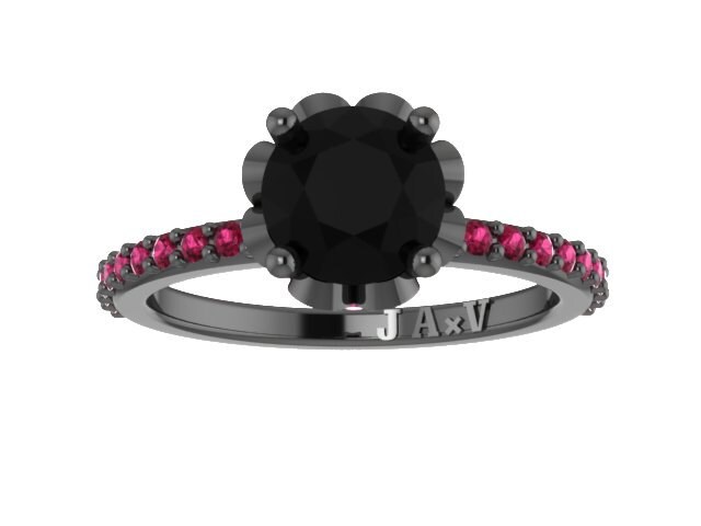 Schwarzer Diamant Rosa Saphir Verlobungsring 14K Schwarz Gold Ehering Mit 1, 15 Ct Runde Zentrum Edelstein Verlobung - V1006 Schwarzer Diamant Rosa Saphir Verlobungsring 14K Schwarz Gold Ehering Mit 1, 15 Ct Runde Zentrum Edelstein Verlobung - V1006 von JewelryArtworkByVick