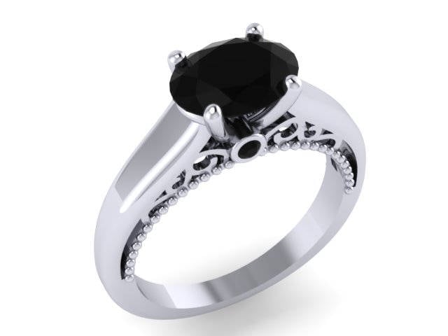 Schwarzer Diamant Verlobungsring 14 K Weißgold Ehering Oval Einzigartige Verlobung Schmuck Filigrane Ehe -V1160 von JewelryArtworkByVick