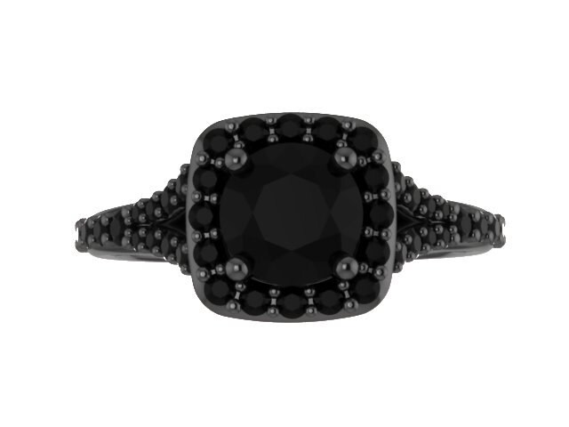 Schwarzer Diamant Verlobungsring Edelstein 14K Schwarz Gold Ring Kissen Halo Mit Schwarzen Diamanten Und 6, 5 Mmt Runde Schwarz Zentrum - V1025 von JewelryArtworkByVick