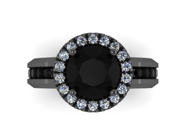 Schwarzer Diamant Verlobungsring Einzigartige Edelstein Verlobung Feinen Schmuck 14K Schwarzgold Ring Mit 7mm Runde Natürliche Schwarze Zentrum von JewelryArtworkByVick