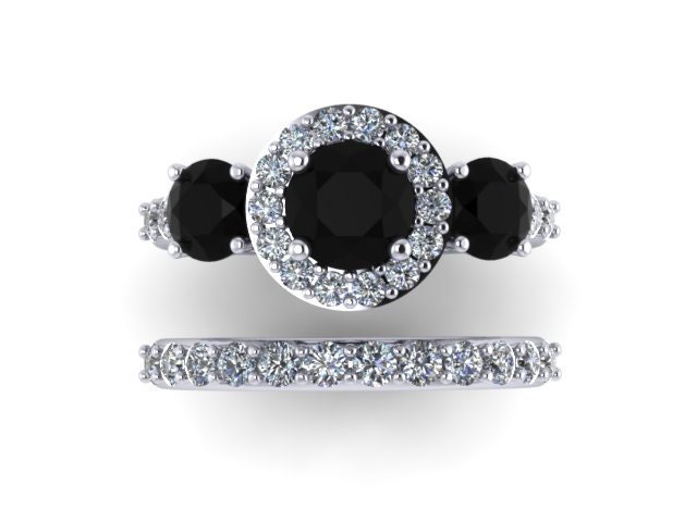 Schwarzer Diamant Verlobungsring Mit Einem Weißen Passende Band 14K Weißgold Braut Set Halo Ring Valentinstag Geschenk - V1119 Schwarzer Diamant Verlobungsring Mit Einem Weißen Passende Band 14K Weißgold Braut Set Halo Ring Valentinstag Geschenk - V1119 von JewelryArtworkByVick