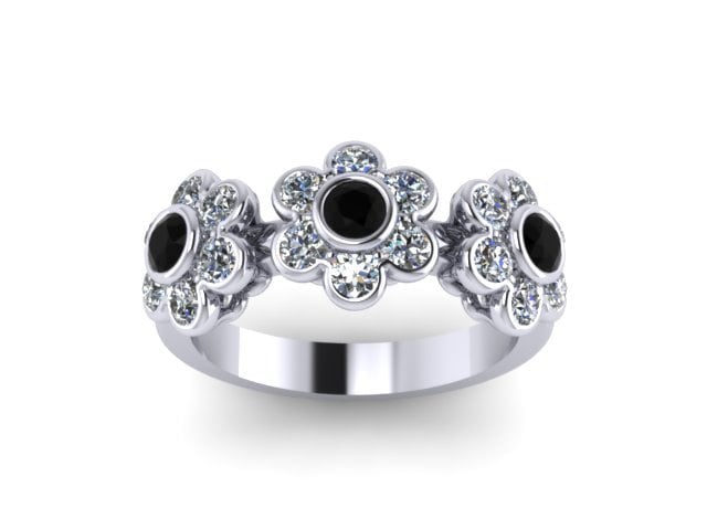 Schwarzer Diamant Weiß Band Blume Design 14K Weißgold Ring Feminie Ringe Statement Besonderes Geschenk Für Sie - V1088 von JewelryArtworkByVick