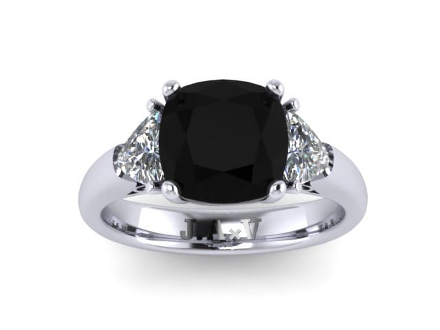 Schwarzer Diamant Weißgold Verlobungsring Kissen Geschnitten Natürliche Schwarze Diamant-Center Und Zwei Billionen Moissanite Side-stones Ring - Schwarzer Diamant Weißgold Verlobungsring Kissen Geschnitten Natürliche Schwarze Diamant-Center Und Zwei Billionen Moissanite Side-stones Ring - von JewelryArtworkByVick