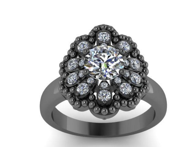 Schwarzgold Verlobungsring Mit Forever One Moissanite Diamant Ehering 14K Weißgold Brautring Blume Vorschlag Ring -V1141 von JewelryArtworkByVick