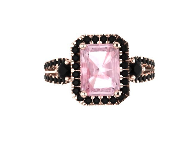Smaragd Geschnitten Morganit Verlobungsring Schwarz Diamant Halo Ring Stein Custom 14K Rose Gold Verlobung Einzigartig - V1091 von JewelryArtworkByVick