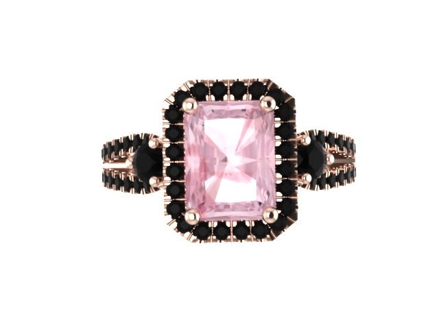 Smaragd Geschnitten Morganit Verlobungsring Schwarz Diamant Halo Ring Stein Custom 14K Rose Gold Verlobung Einzigartig - V1091 Smaragd Geschnitten Morganit Verlobungsring Schwarz Diamant Halo Ring Stein Custom 14K Rose Gold Verlobung Einzigartig - V1091 von JewelryArtworkByVick