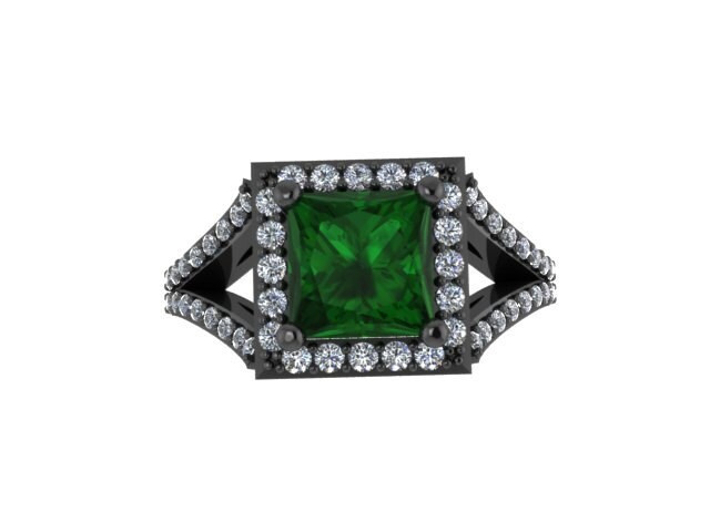 Smaragd Verlobungsring Prinzessin Geschnitten Diamant 14K Schwarz Gold Mit 6, 5 X Mm Grün Zentrum Feine Schmuck Edelsteine - V1087 von JewelryArtworkByVick
