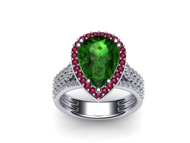 Smaragd Verlobungsring Rosa Saphir Halo 14K Weißgold Birne Form Grün Natürlichen Weißen Diamanten Feinen Schmuck Einzigartige Mutter-V1089 Smaragd Verlobungsring Rosa Saphir Halo 14K Weißgold Birne Form Grün Natürlichen Weißen Diamanten Feinen Schmuck Einzigartige Mutter-V1089 von JewelryArtworkByVick