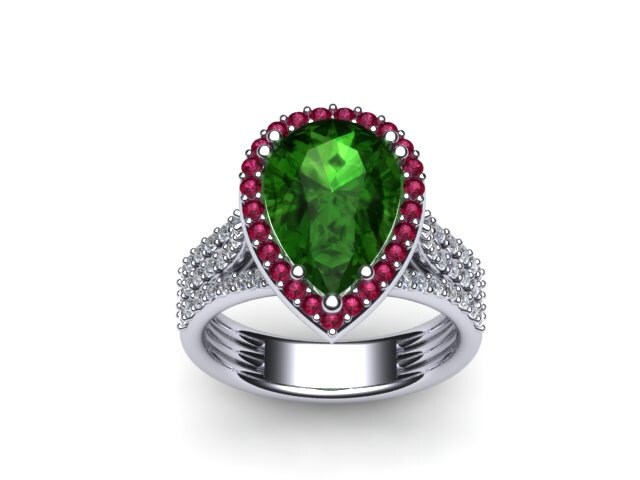 Smaragd Verlobungsring Rosa Saphir Halo 14K Weißgold Birne Form Grün Natürlichen Weißen Diamanten Feinen Schmuck Einzigartige Mutter-V1089 Smaragd Verlobungsring Rosa Saphir Halo 14K Weißgold Birne Form Grün Natürlichen Weißen Diamanten Feinen Schmuck Einzigartige Mutter-V1089 von JewelryArtworkByVick