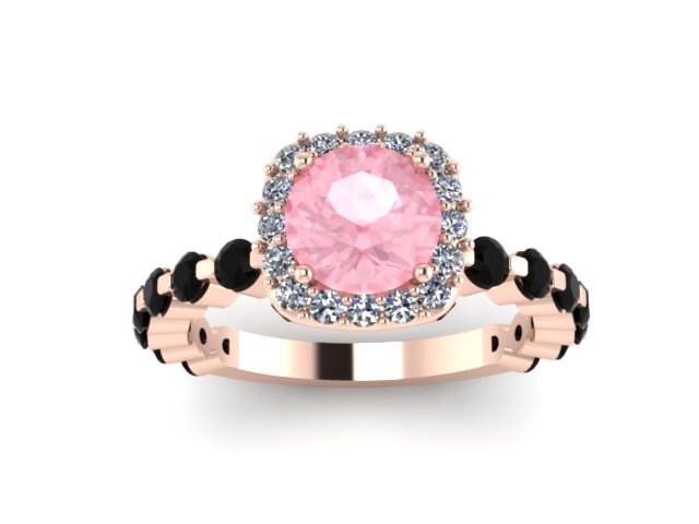Verlobungsring Morganit Diamant Halo 14K Rose Gold Ring Mit 6, 5 Mm Runde Zentrum Edelstein Feinen Schmuck - V1085 von JewelryArtworkByVick