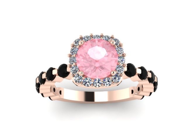 Verlobungsring Morganit Diamant Halo 14K Rose Gold Ring Mit 6, 5 Mm Runde Zentrum Edelstein Feinen Schmuck - V1085 Verlobungsring Morganit Diamant Halo 14K Rose Gold Ring Mit 6, 5 Mm Runde Zentrum Edelstein Feinen Schmuck - V1085 von JewelryArtworkByVick