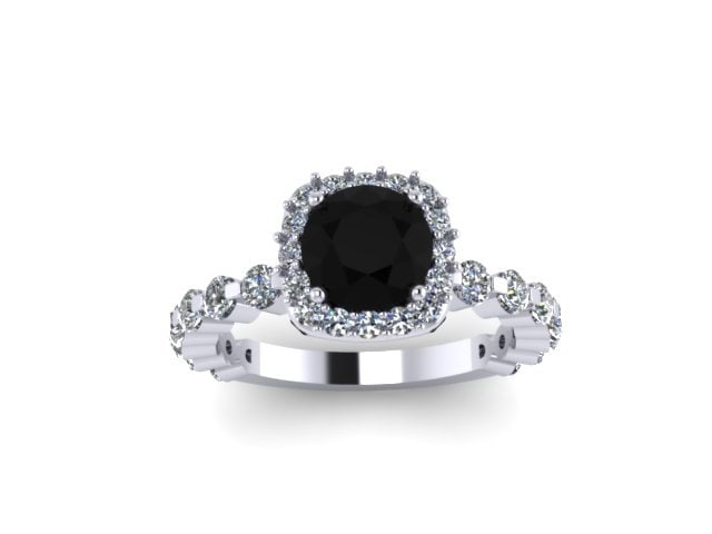 Verlobungsring Schwarz Diamant 14K Weißgold Ring Mit 6, 5 Mm Runde Natürliche Schwarze Zentrum Valentien Geschenk Etsy-V1085 von JewelryArtworkByVick