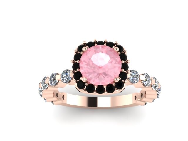 Verlobungsring Schwarz Diamant Halo Morganit 14K Rose Gold Ring Mit 6, 5 Mm Runde Zentrum - V1085 von JewelryArtworkByVick