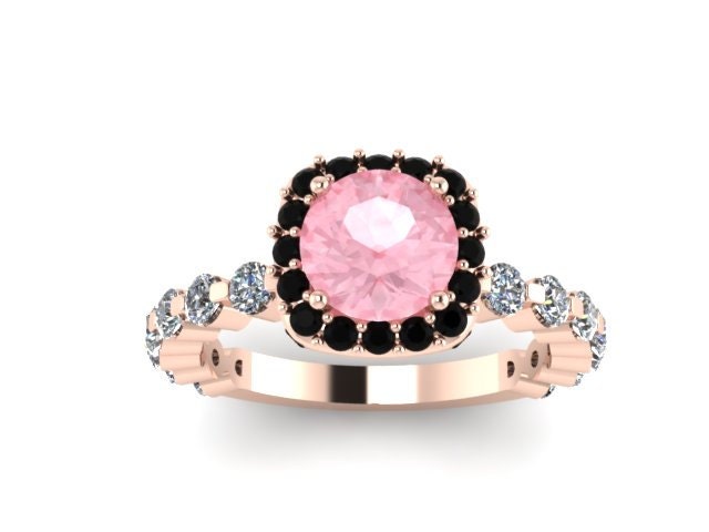 Verlobungsring Schwarz Diamant Halo Morganit 14K Rose Gold Ring Mit 6, 5 Mm Runde Zentrum - V1085 Verlobungsring Schwarz Diamant Halo Morganit 14K Rose Gold Ring Mit 6, 5 Mm Runde Zentrum - V1085 von JewelryArtworkByVick