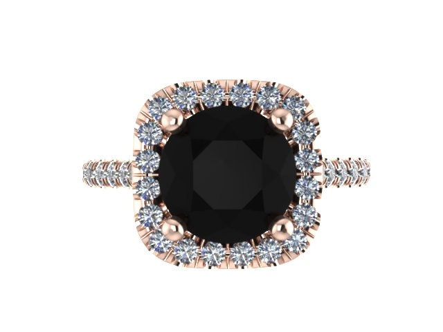 Weiße Diamant Halo Verlobungsring Ehering 14K Rose Gold Mit 8mm Echte Runde Schwarz Zentrum Muttertagsgeschenk Einzigartig - V1090 von JewelryArtworkByVick