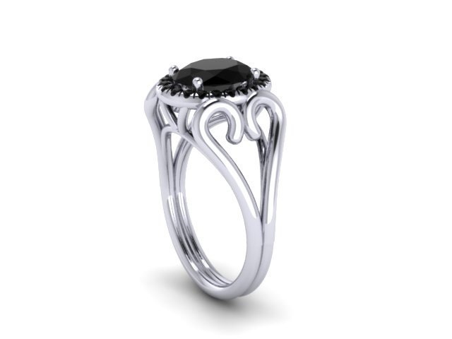 Weißgold Verlobungsring Oval Schwarz Diamant Ring Einzigartige Herz Hochzeit Urlaub Geschenke Für Ihre Edelsteine - V1137 von JewelryArtworkByVick