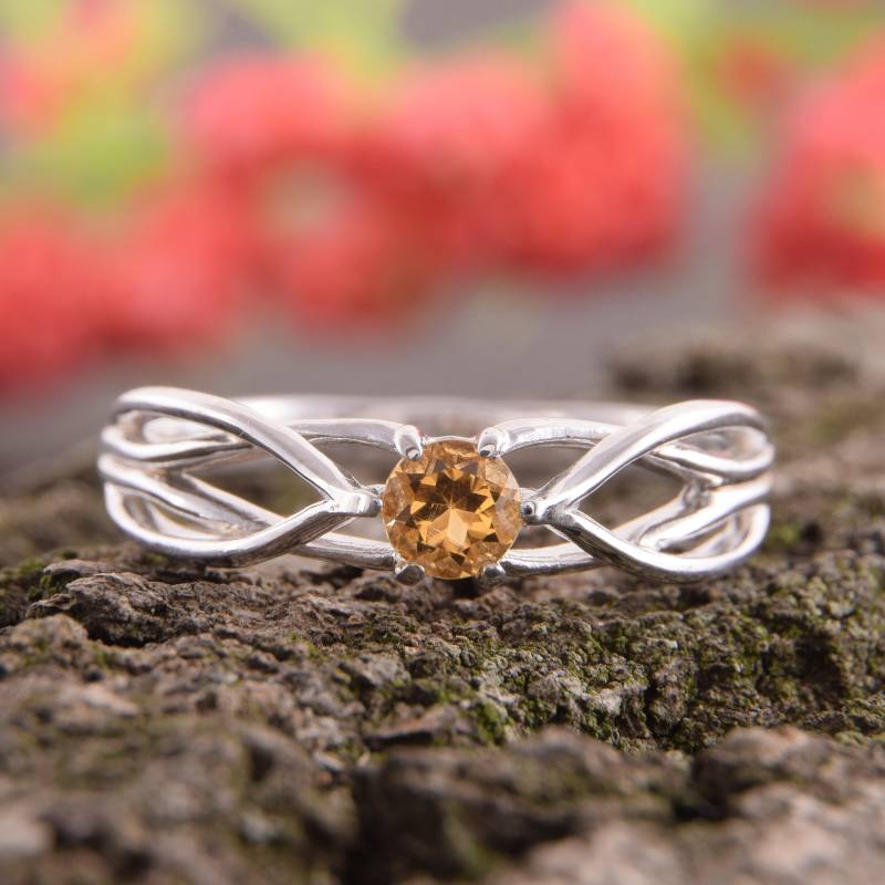 Citrinring, Versprechensring Silber, Personalisierter Ring, November Geburtsstein, Solitärring, Für Sie, Benutzerdefinierter Steinring von JewelryAsteria