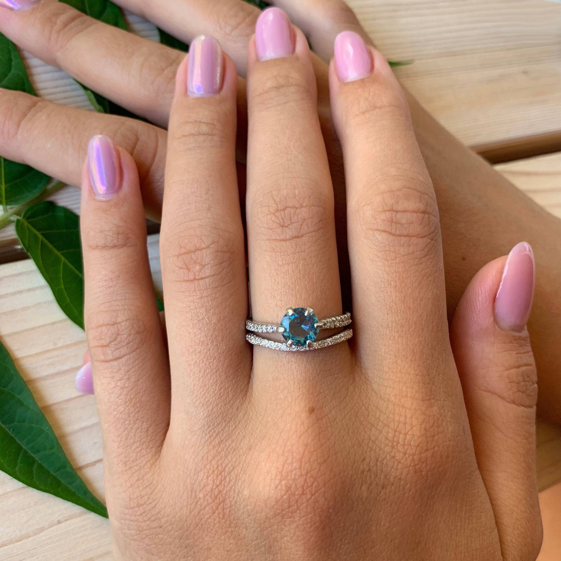 Topas Silberring, Brautringe, Verlobungsringe, Versprechen Silberringe, Silberringe Set, Art-Deco-Ringe, 1 Ct Rundschliffringe von JewelryAsteria