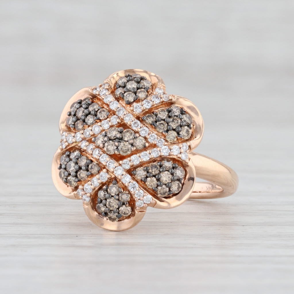 0.59Ctw Champagner Weißer Diamant Blumenring 14 Karat Roségold Größe 6, 75 Cocktail von JewelryAuthority