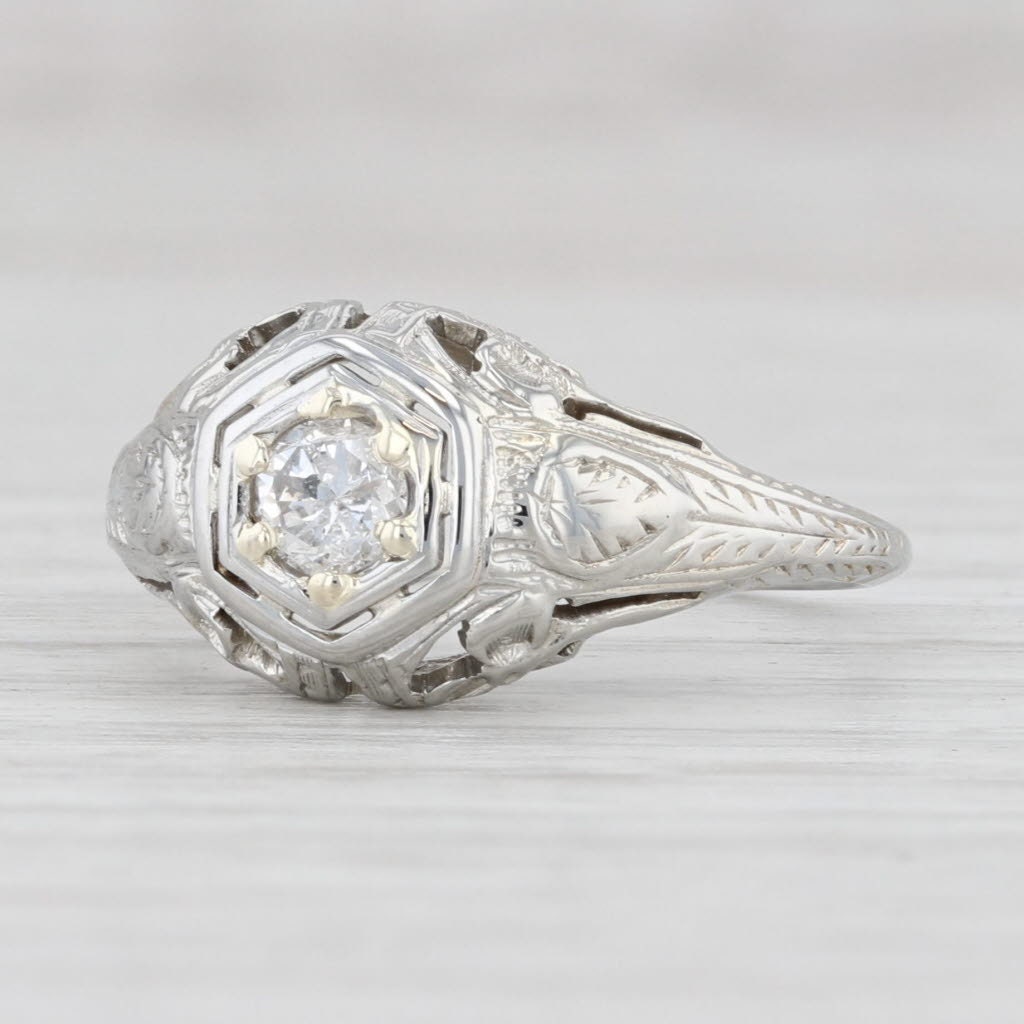 Art Deco 0, 25Ct Diamant Solitär Verlobungsring 18K Weißgold Größe 6, 5 von JewelryAuthority