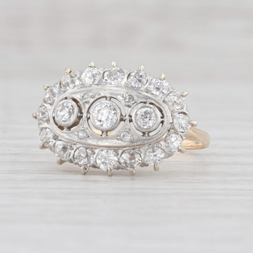 Art Deco 1.03Ctw Diamant Halo Ring 14K Gold Platin Größe 6.25 von JewelryAuthority