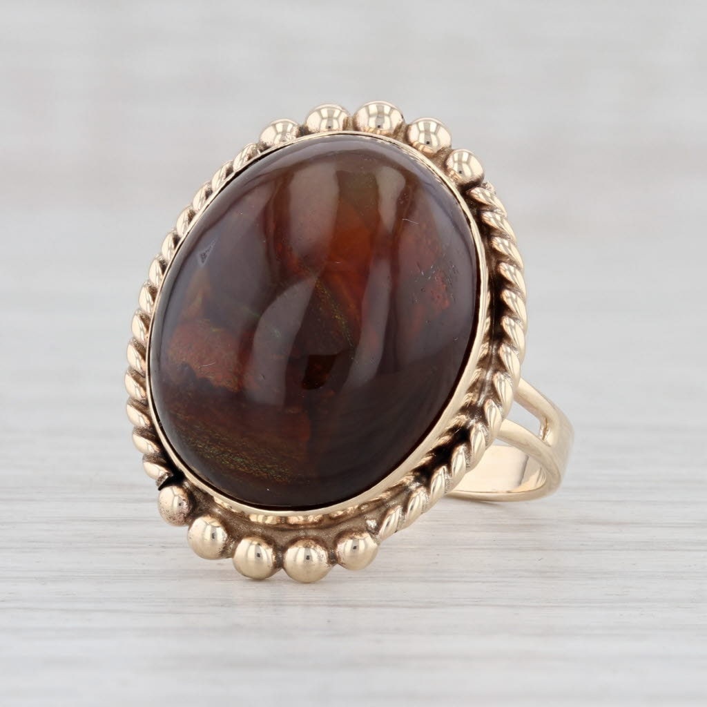 Feuer Achat Ring 585Er Gelbgold Gr. 8 Oval Cabochon Solitär Cocktail von JewelryAuthority