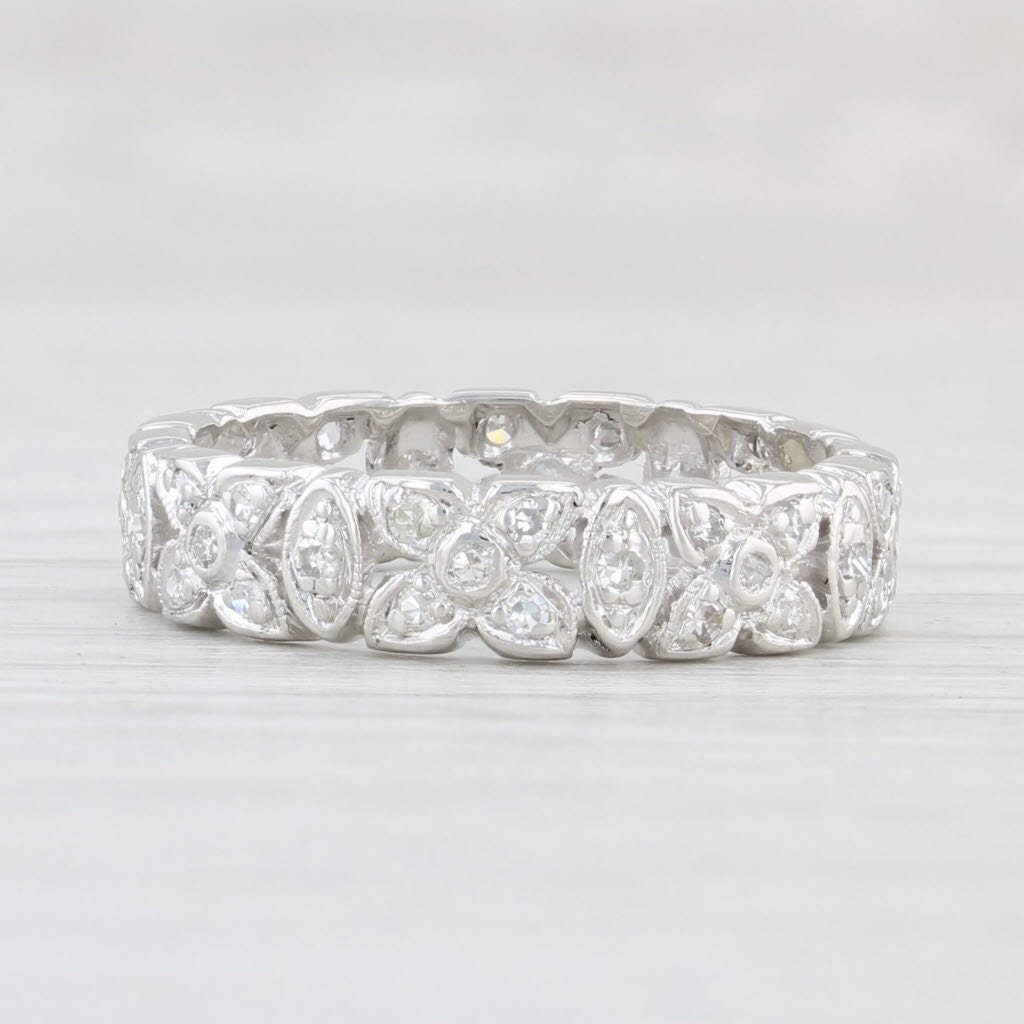 Floral Diamant Eternity Ring 0.16Ctw Platin Größe 5 Stapelbar Ehering von JewelryAuthority