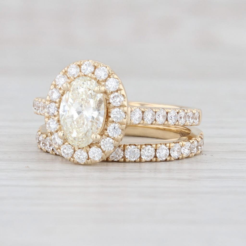 Neu 2.13Ctw Diamant Halo Verlobungsring Ehering Set 14K Gold Sz 6.5 Gia von JewelryAuthority