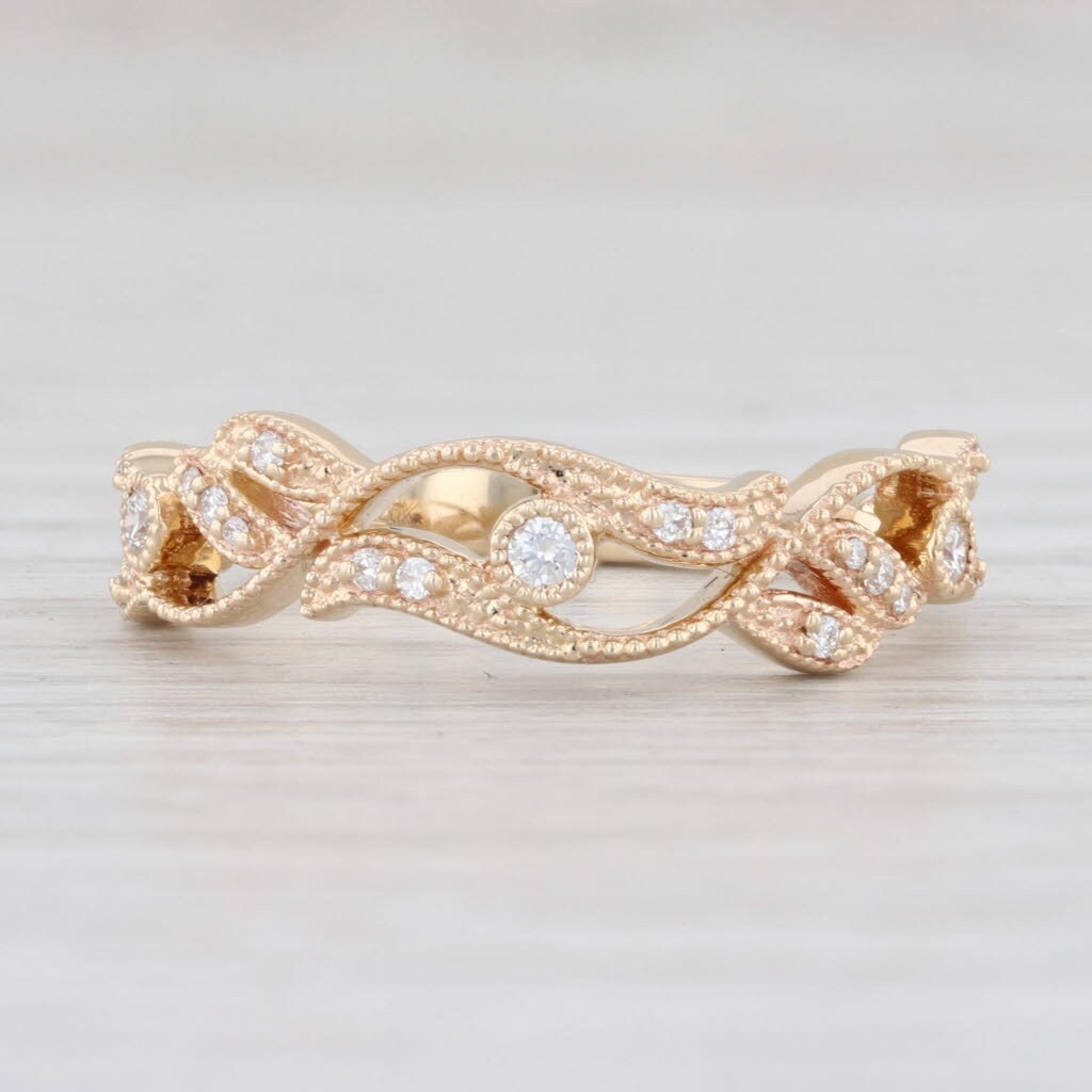 Neue 0.12Ctw Diamant Floral Band 14K Gelbgold Größe 6, 5 Hochzeit Stapelbar Bandring von JewelryAuthority