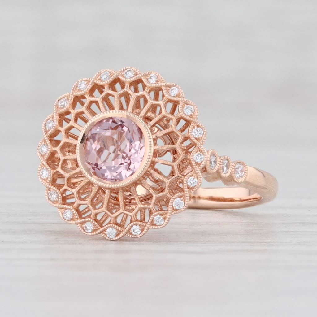 Neuer 0.68Ctw Morganit Diamant Halo Filigraner Ring 14K Roségold S 6.75 Verlobung von JewelryAuthority