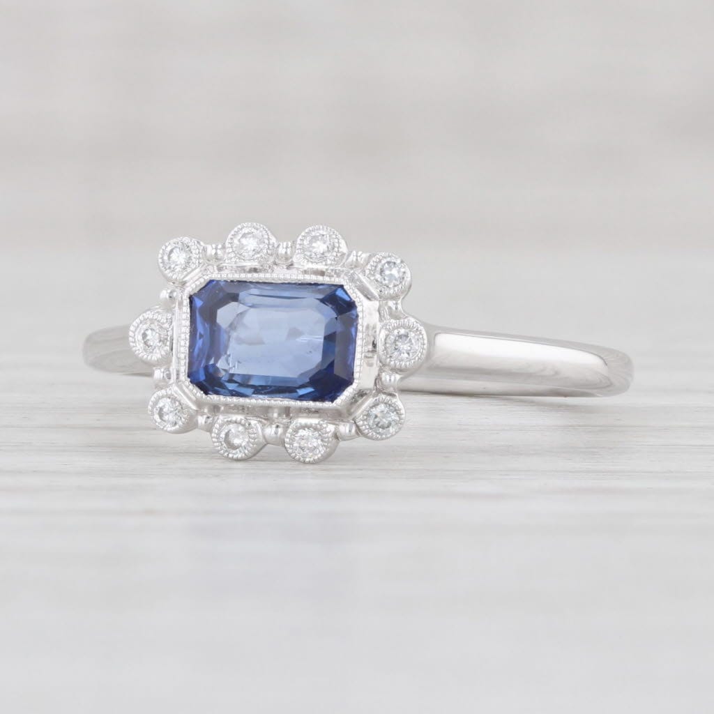 Neuer 0.81Ctw Blauer Saphir Weißer Diamant Halo Ring 14K Weißgold 6.5 Verlobung von JewelryAuthority