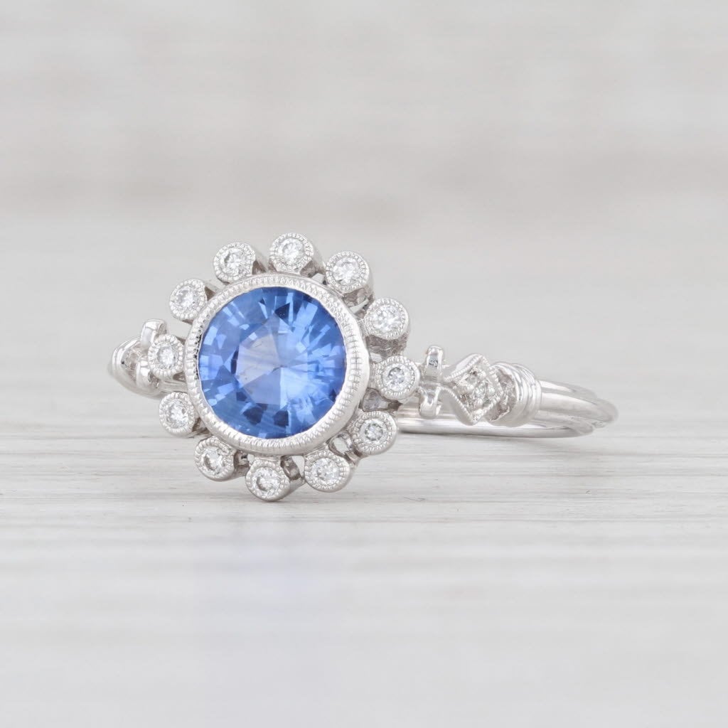 Neuer 1.09Ctw Blauer Saphir Diamant Halo Ring 14K Weißgold 6.75 Verlobung von JewelryAuthority