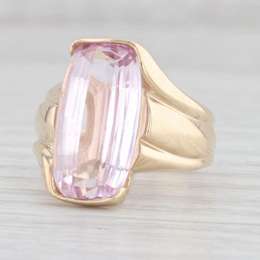 Rosa Kunzit Solitär Ring 14K Gelbgold Größe 5, 75 Cocktail von JewelryAuthority