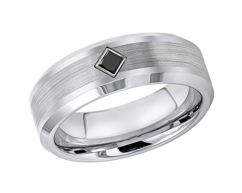0.10Ctw Princess Cut Black Diamond Kobalt Ring, Abgeschrägter Ehering, Herren Jubiläum Band Comfort Fit von JewelryAvalanche