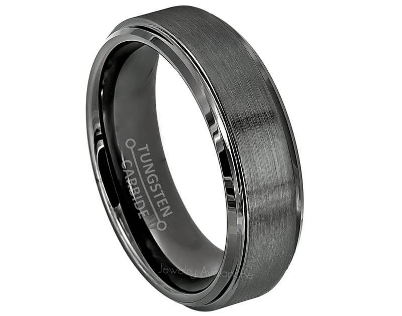 6 Mm Wolframring - Gebürsteter in Dunkelgrau, Unisex Jubiläumsring, Comfort Fit von JewelryAvalanche