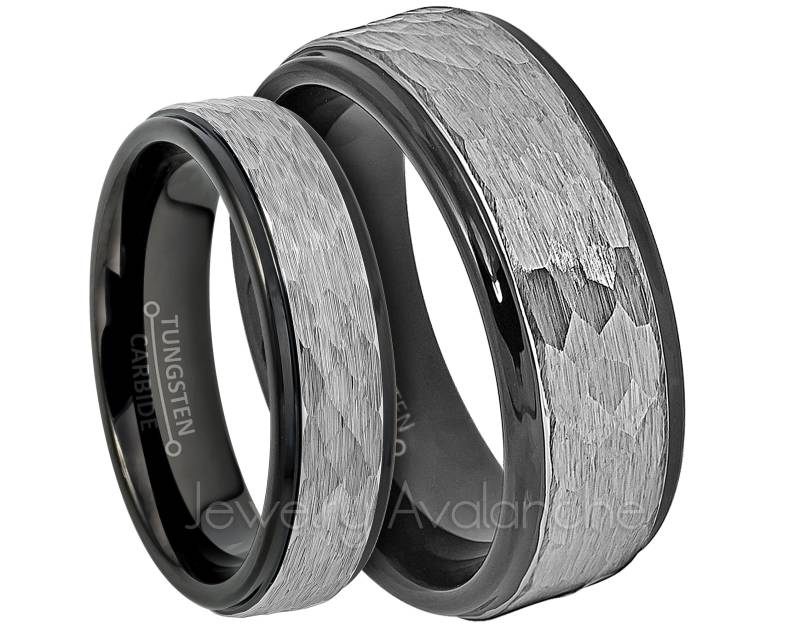 6 Mm & 8 Gehämmerter Wolframring, Gehämmert Und Wolframringe, Eheringe, Brautschmuck, Bräutigamring von JewelryAvalanche