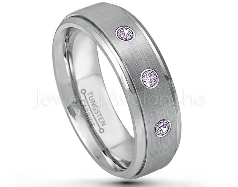 Bauen Sie Ihren Eigenen Geburtsstein Ring - 0.21Ctw 3-stein Edelstein 6 Mm Gebürsteter Wolfram Ehering Edelsteinring Nach Maß Tn008Bs von JewelryAvalanche