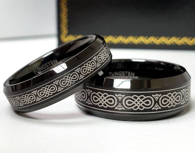 Infinity Wolfram Eheringe 6mm-8mm Schwarz Ringe 360 Gravur, Ringe, Braut Und Bräutigam Ring von JewelryAvalanche