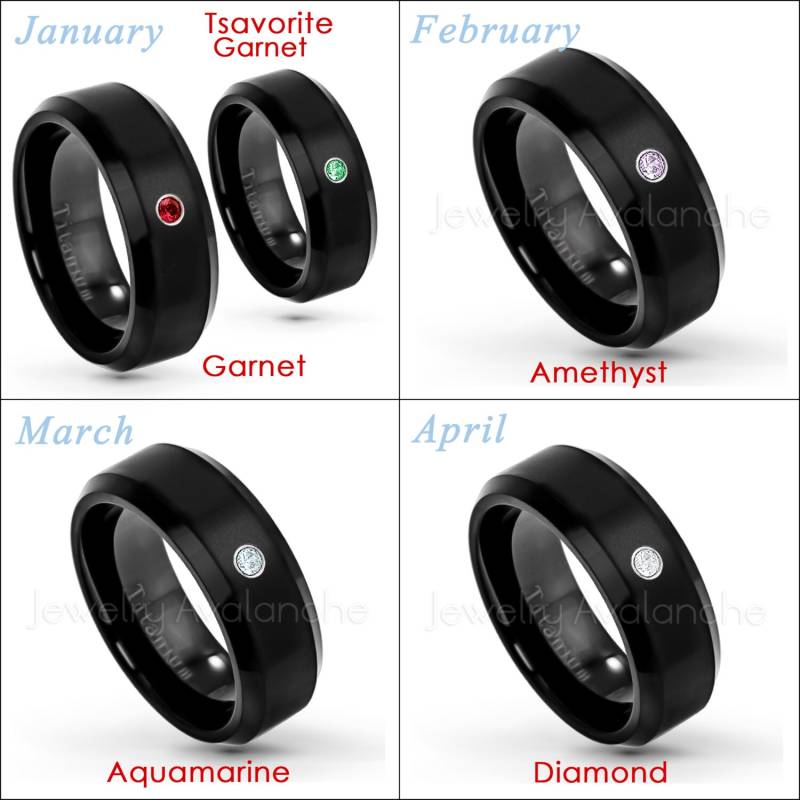 Schwarzer Titanring, 0, 07 Karat Smaragdring, Jubiläumsband, 8 Mm Mattierter Comfort Fit Titan Ehering, Mai Birthstone Ring Tm263 von JewelryAvalanche