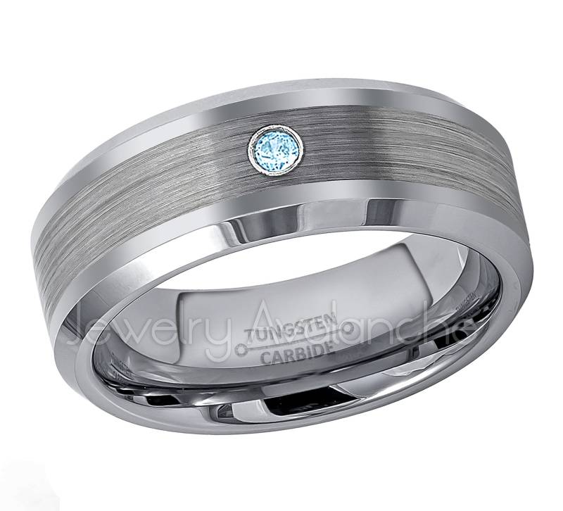 Wolfram November Geburtsstein Ring 0, 07Ct Blautopas Solitär Band 8 Mm Gebürstet Comfort Fit Hartmetall Ehering Tn002Bs von JewelryAvalanche