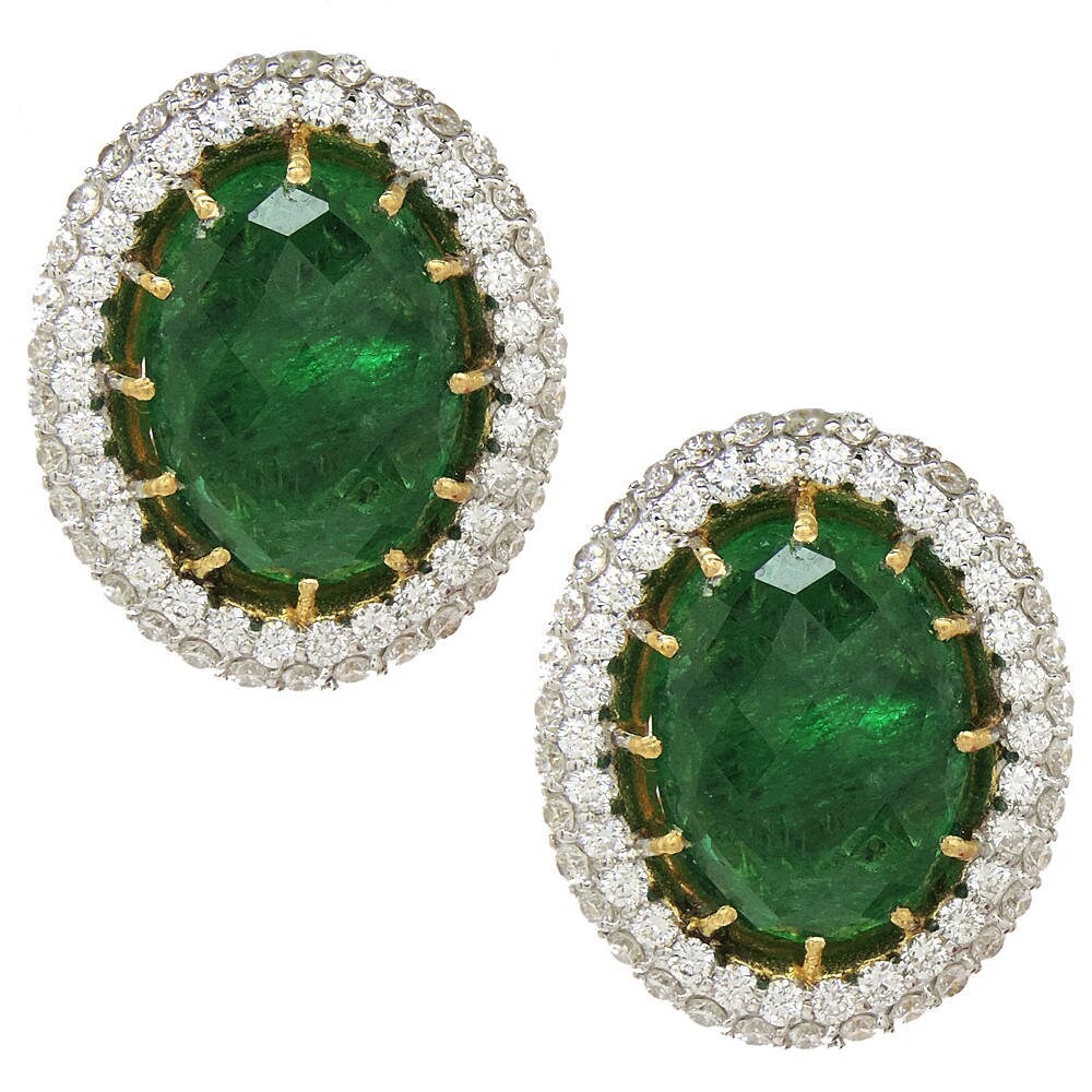 21 Karat Smaragd Diamant Ohrstecker, Geprüft Auf 38.000 Angelina Große Natürliche Ohrringe Für Gepiercte Und Undurchbohrte Ohren von JewelryBYJuhi