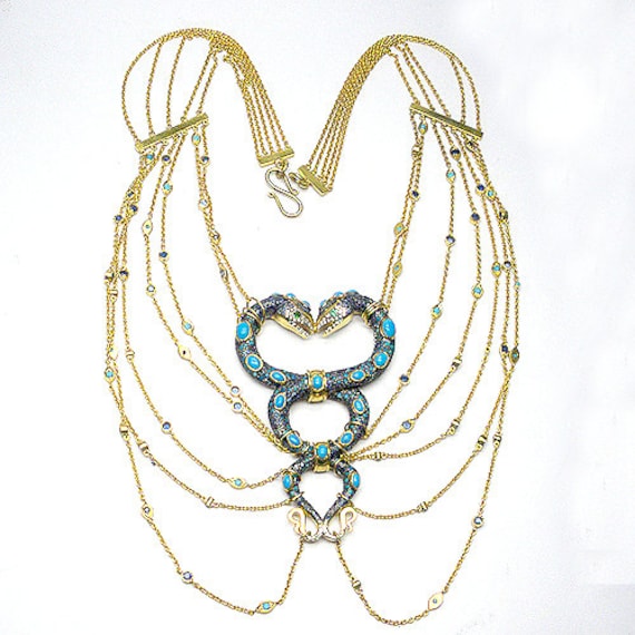 Atemberaubende Diamant Saphir Türkis Schlange Halskette Boucheron Inspiriert von JewelryBYJuhi
