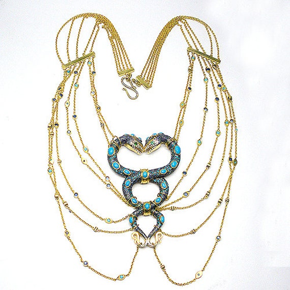 Atemberaubende Diamant Saphir Türkis Schlange Halskette Boucheron Inspiriert von JewelryBYJuhi
