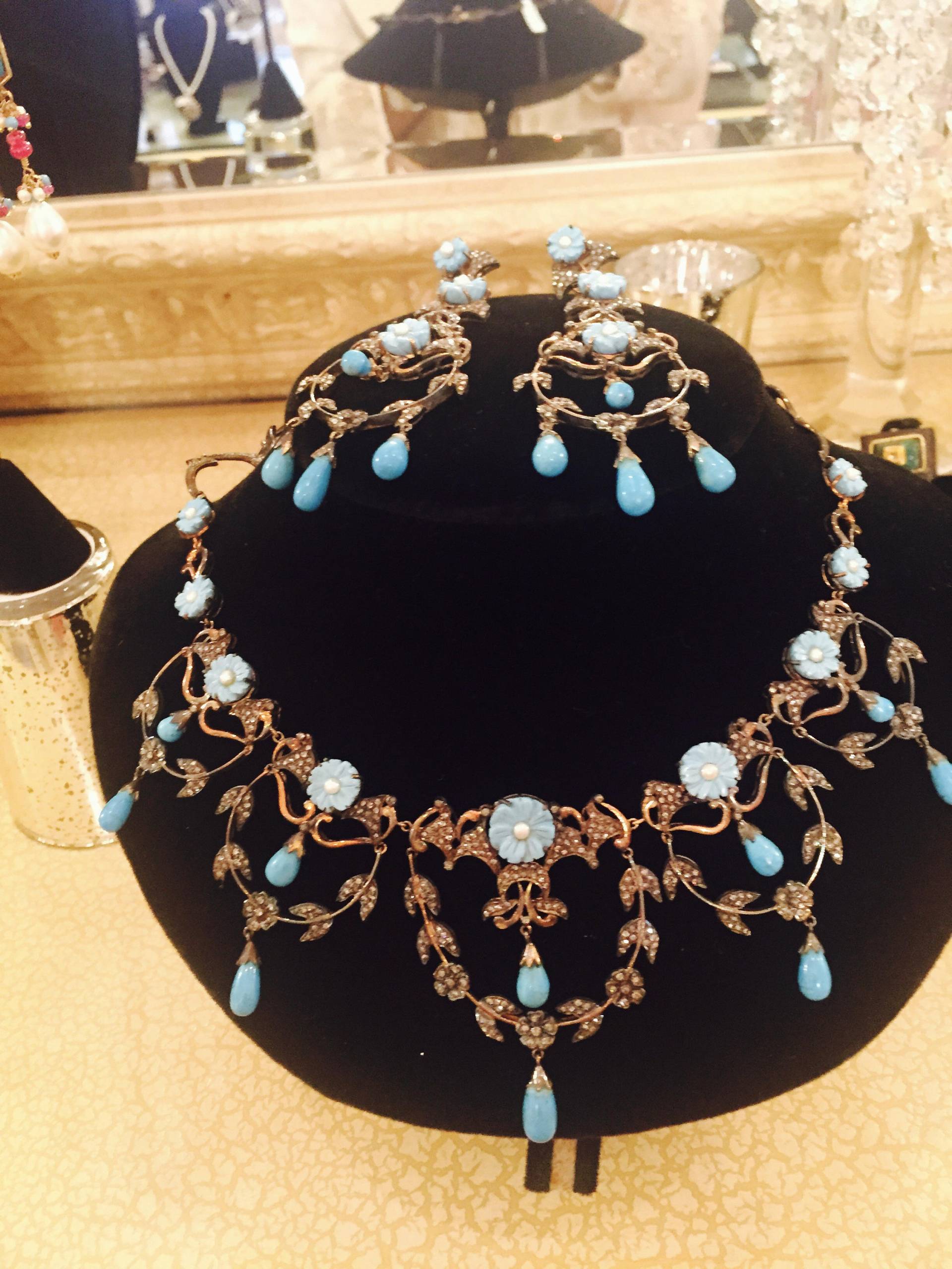 Diamant Türkis Halskette Set Atemberaubende Gut Gemachte Zum Verkauf von JewelryBYJuhi