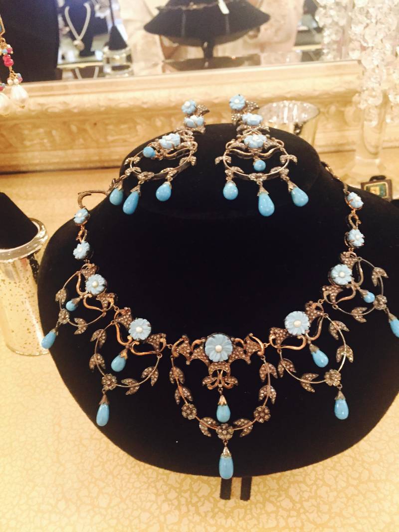 Diamant Türkis Halskette Set Atemberaubende Gut Gemachte Zum Verkauf von JewelryBYJuhi