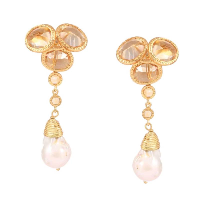 Echte Citrin Ohrringe, Braut Ohrringe Gelb Citrin, Große Perlen Sterling & Süßwasser Tropfen von JewelryBYJuhi