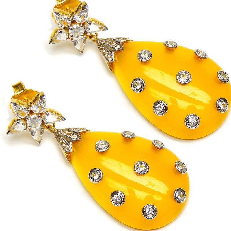 Gelber Sternohrring, Ausgefallener Edelsteinohrring, Edelstein Handgefertigte Ohrringe, Designer Silberohrring, Sterlingsilber-Topasohrring von JewelryBYJuhi